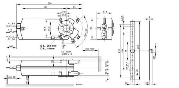 GCA161.1E: Привод воздушной заслонки (пружина) SIEMENS на 18 Н*м, DC 24 В, 0…10 В