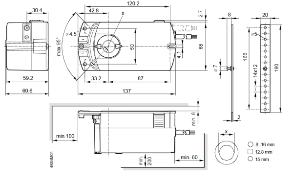 GPC321.1A: Привод воздушной заслонки (пружина) SIEMENS на 4 Н*м, AC 230 В, 2-точечный