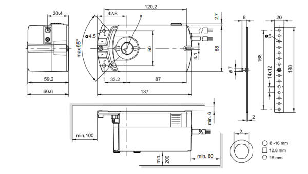 GDB341.1E: Привод воздушной заслонки (реверсивный - без пружины) SIEMENS на 5 Н*м, AC 230 В, 2-точечный/3-точечный
