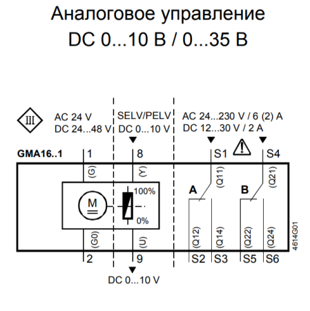 GMA161.1E: Привод воздушной заслонки (пружина) SIEMENS на 7 Н*м, DC 24 В, 0…10 В